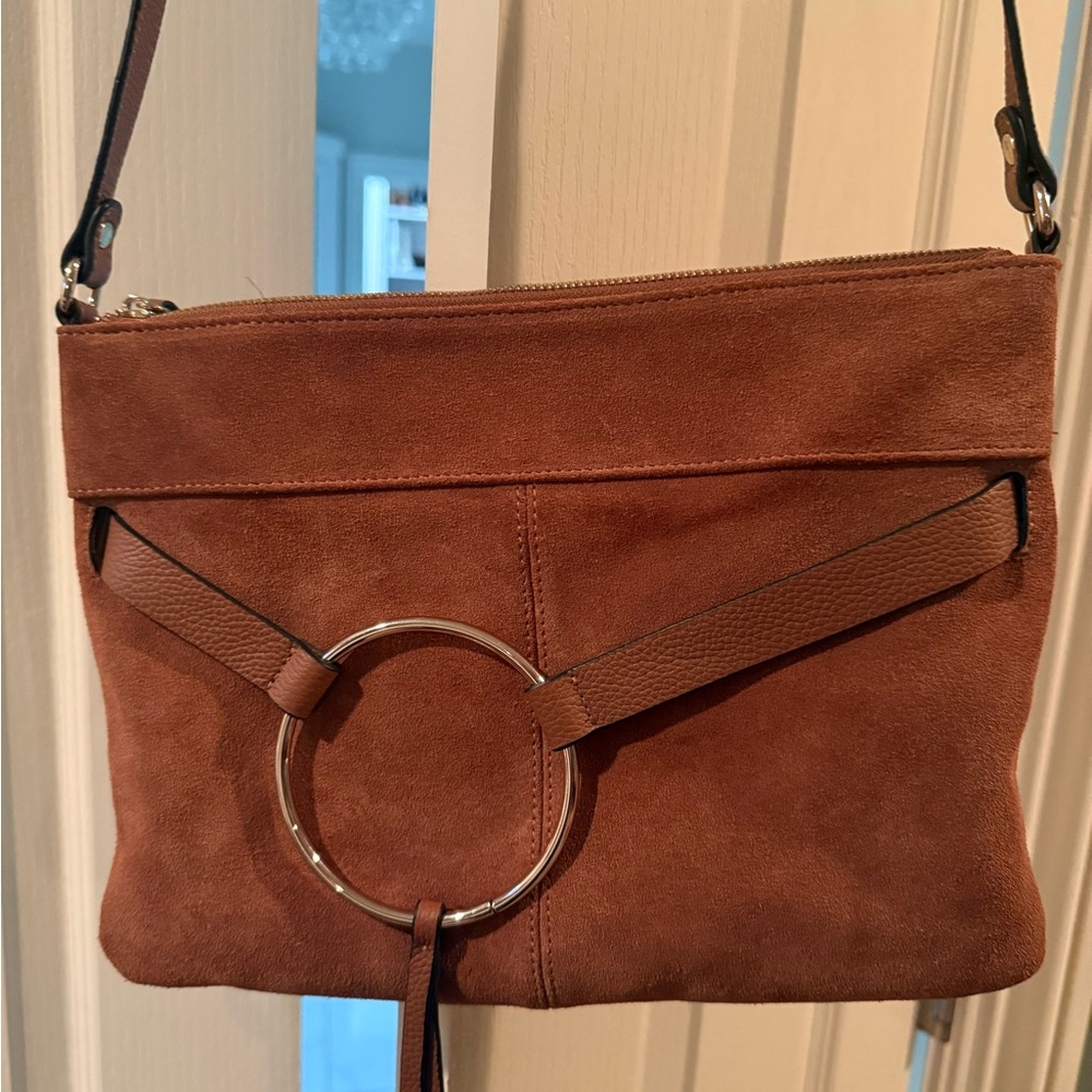 Melrose and Market suede Chestnut bag with gold ring detail. Excellent condition